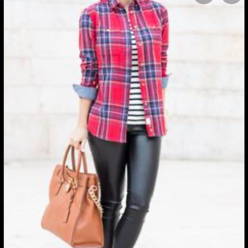 J CREW NWOT Red and Blue Flannel Top